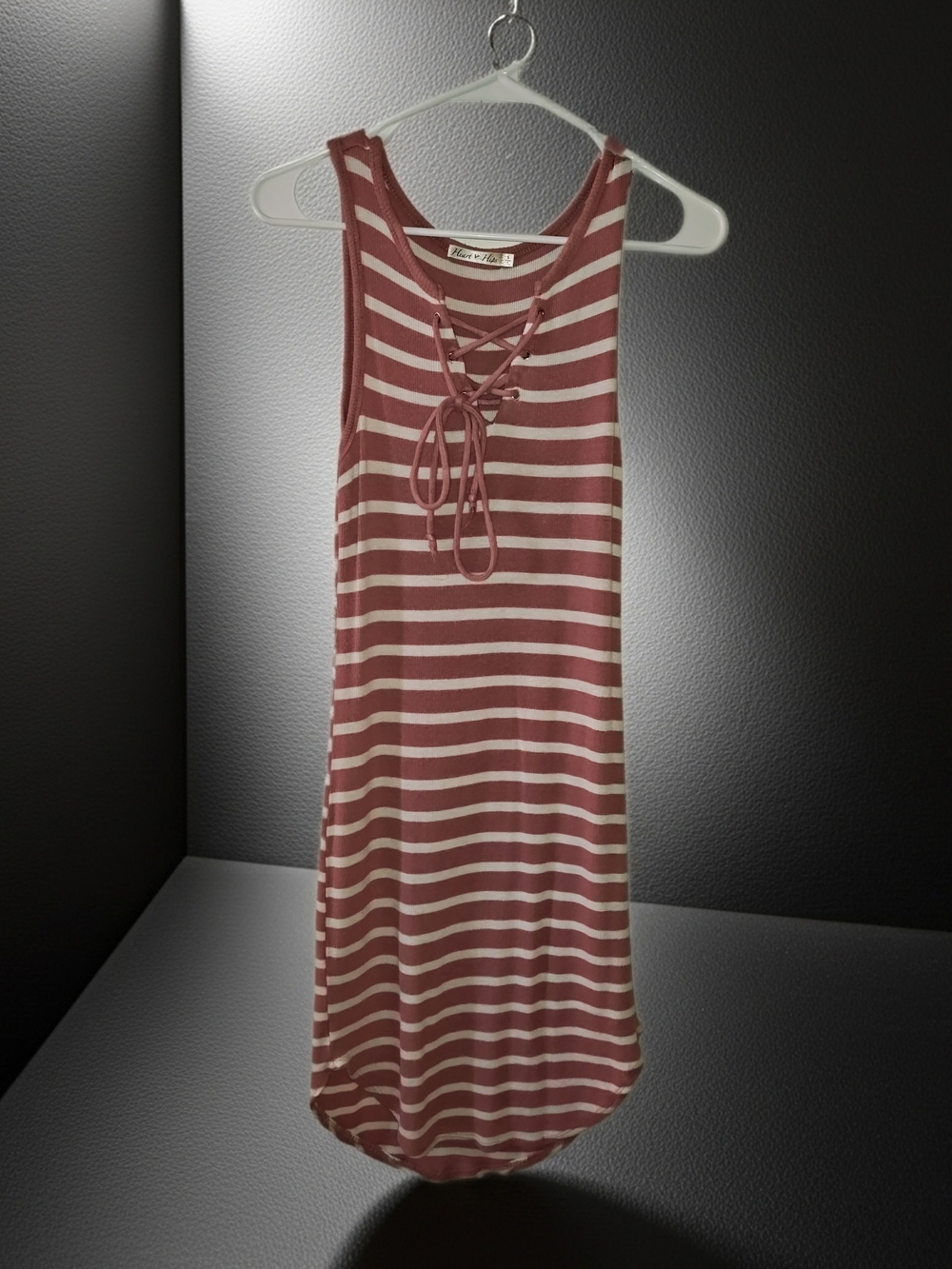 Heart Hips Striped Lace-Up Tank Dress - Rose & Cream